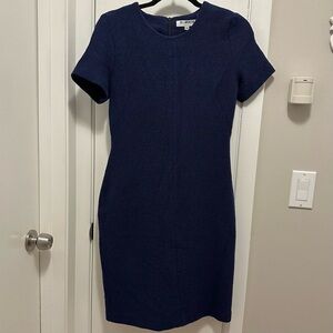 Of/Mercer Navy Blue Tweed Crewneck Sleeve Sheath Dress 6 office classy